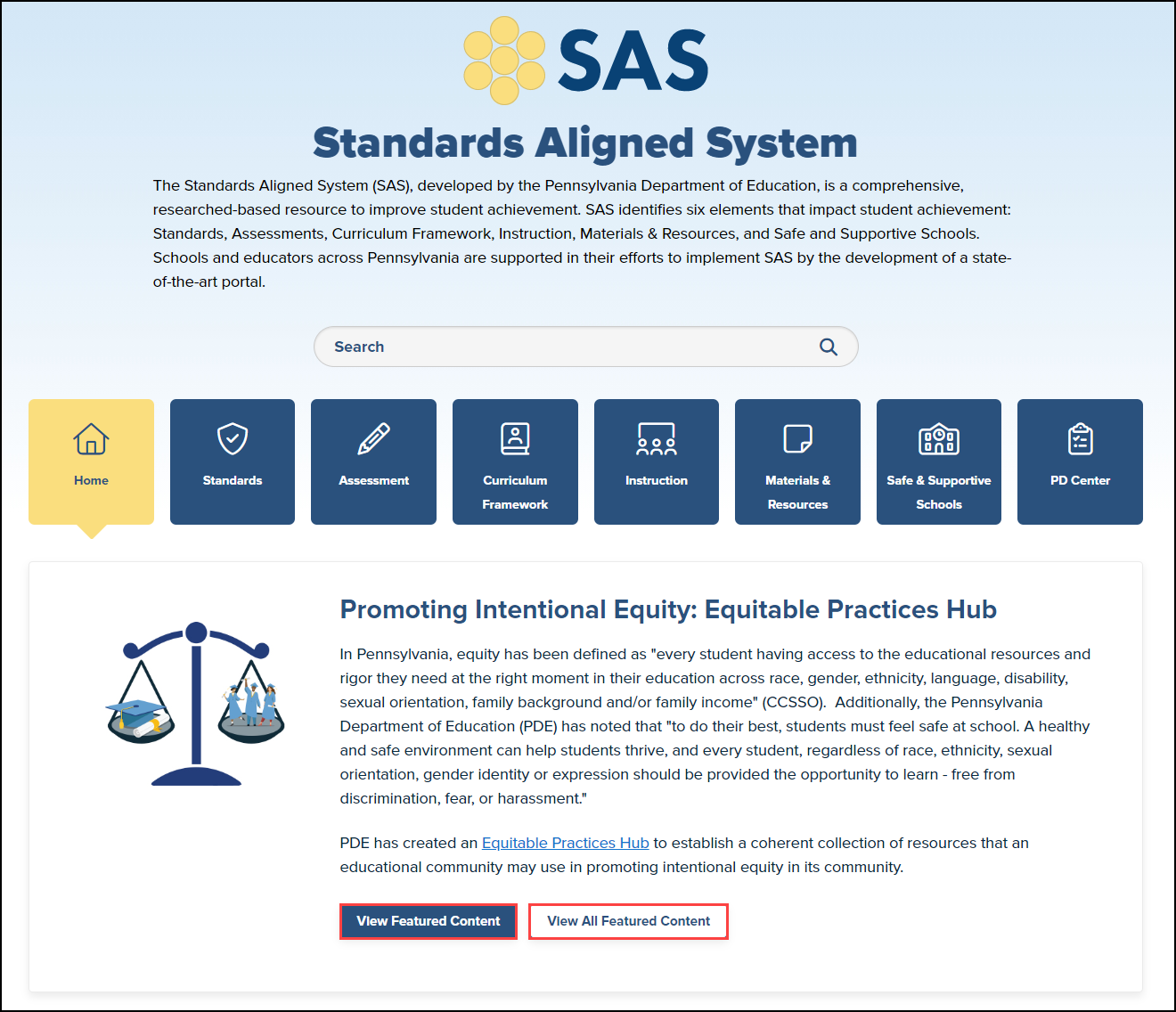 sas homepage with view featured content and view all featured content buttons highlighted