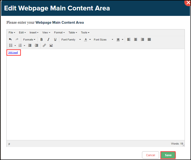 editor with link from my e portfolio and save button highlighted