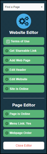 website editor sidebar menu