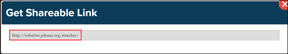 get shareable link pop up with web address link highlighted