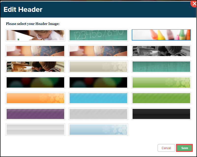 edit header pop up menu with save button highlighted