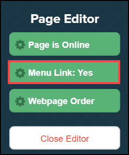 page editor sidebar menu with menu link button highlighted