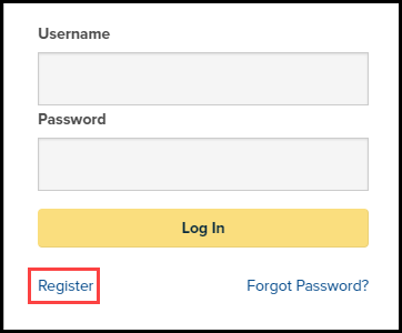 login pop up with Register link highlighted