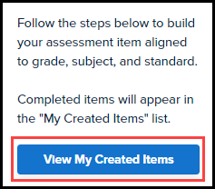 create an assessment item page with the my created items button highlighted