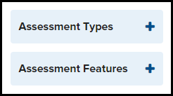 assessment item search page displaying the assessment types and assessment features filter options