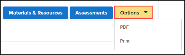 standards options button highlighted and menu expanded