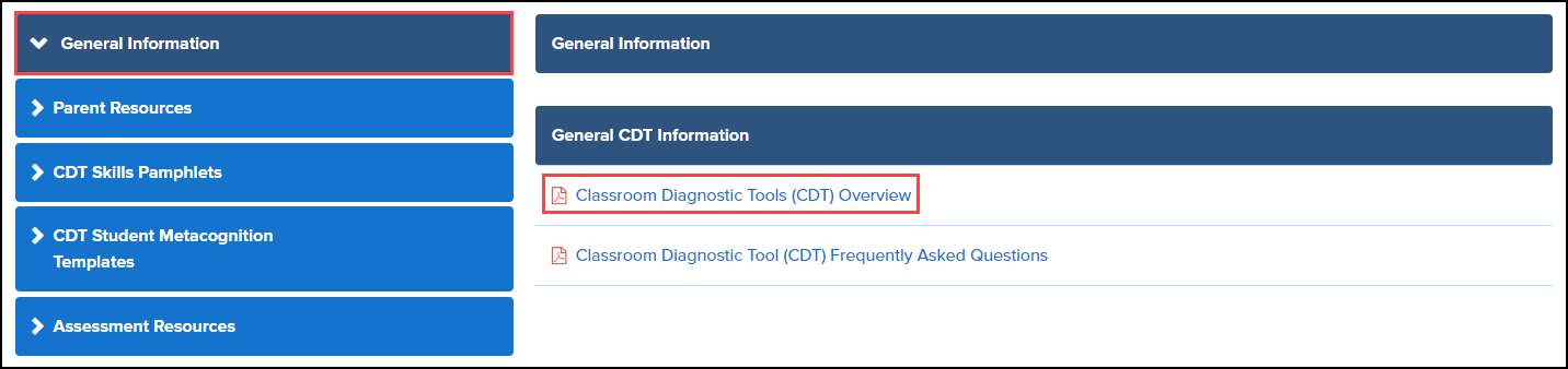 classroom diagnostic tools screen with menu option and document highlighted