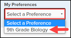 my preferences menu with select a preference menu expanded and highlighted with arrow pointing to a preference