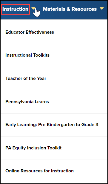 instruction button highlighted with menu expanded