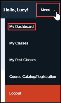 P D center menu button and my dashboard option highlighted