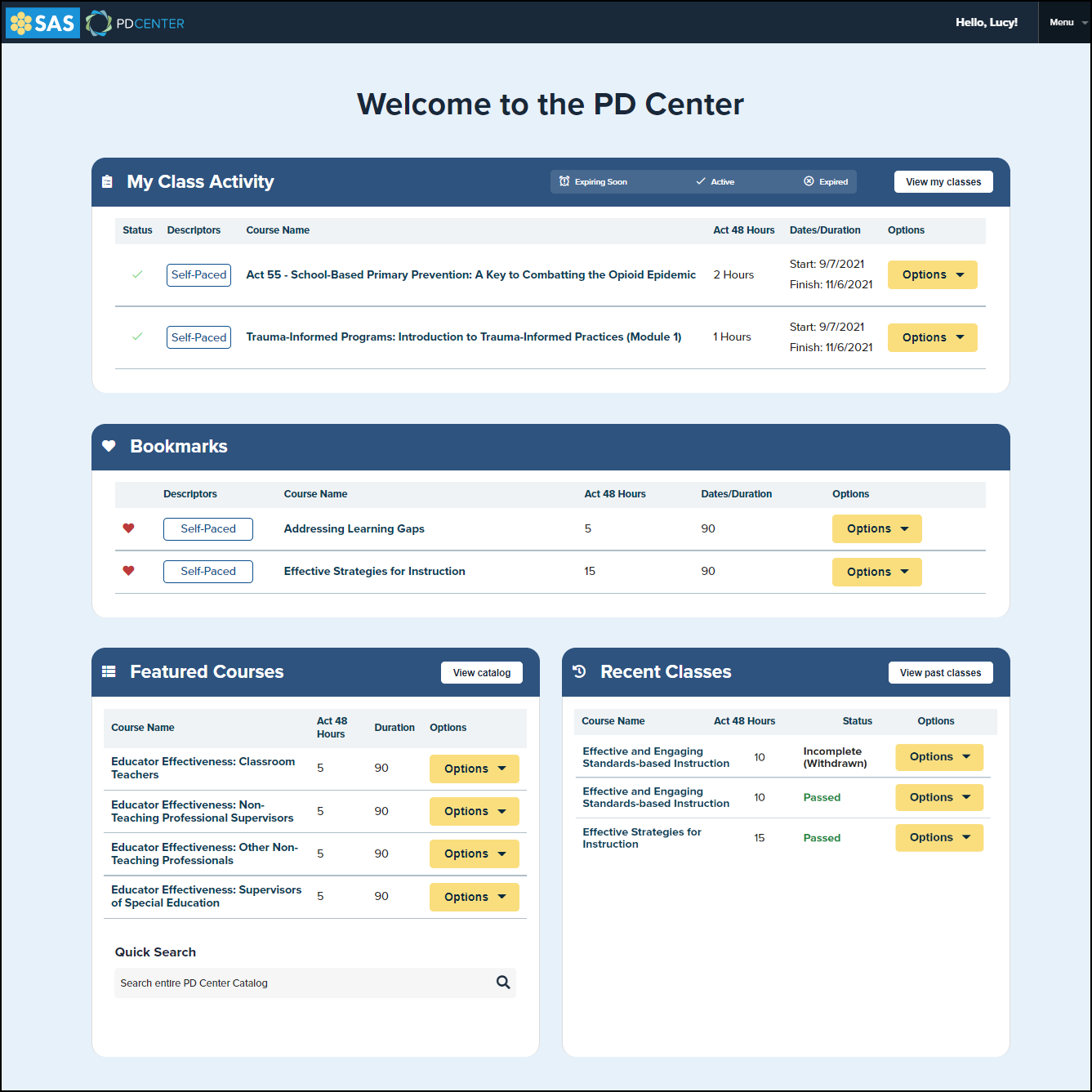P D Center dashboard page