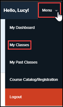 P D center menu button and my classes option highlighted