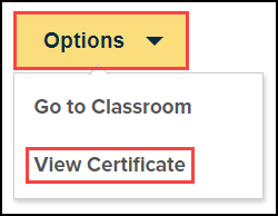 options button and view certificate option highlighted