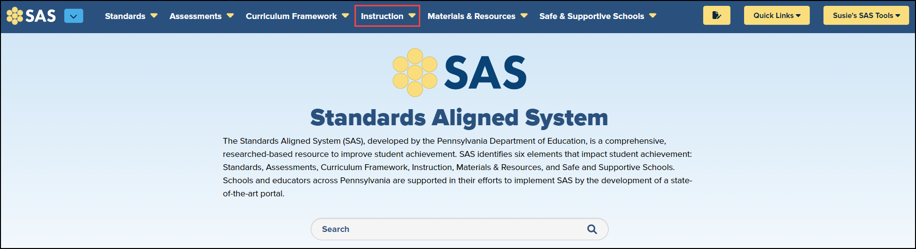 sas site header with instruction button highlighted